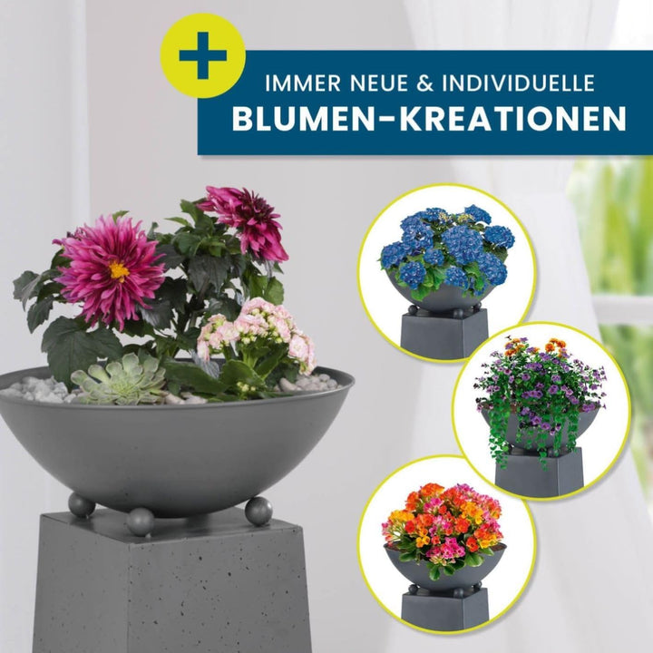 Hoberg LED Pflanzsäule Gingkoblätter-Design in Beton-Optik | Abnehmbare Pflanzschale (Ø 34cm) In- un
