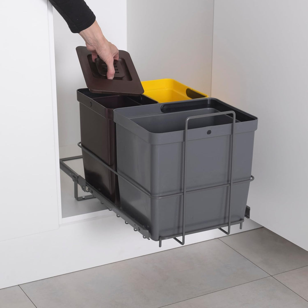 LM 79/3A Einbau Mülleimer ausziehbar Abfalleimer Korbauszug 16L Eimer anthrazitfarben, 8L Mülleimer