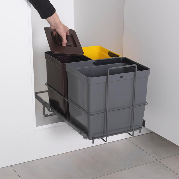 LM 79/3A Einbau Mülleimer ausziehbar Abfalleimer Korbauszug 16L Eimer anthrazitfarben, 8L Mülleimer