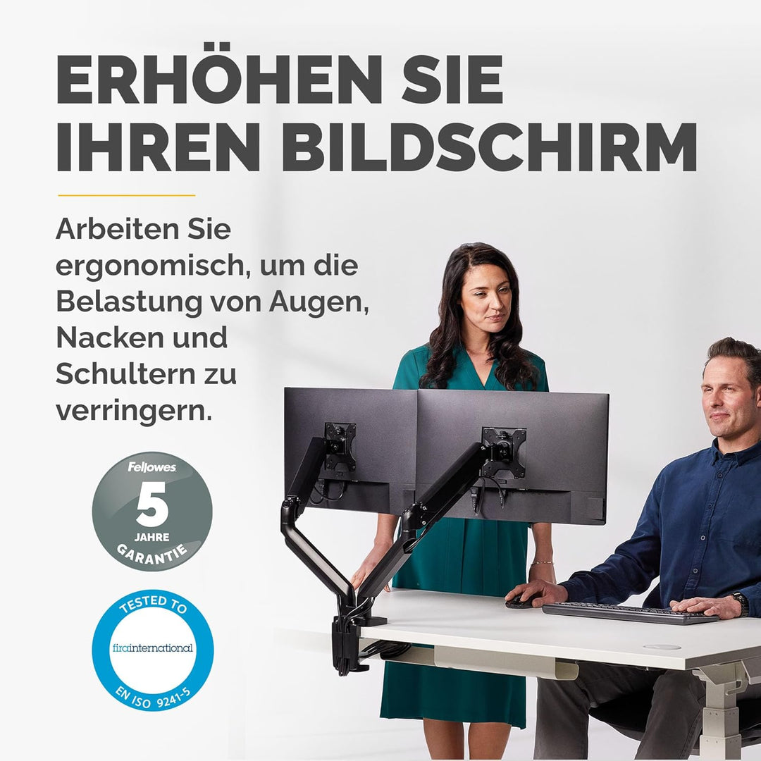 Fellowes Monitor Halterung 2 Monitore bis je 32 Zoll (81,28 cm) - Platinum Series Monitor Arm mit Ga