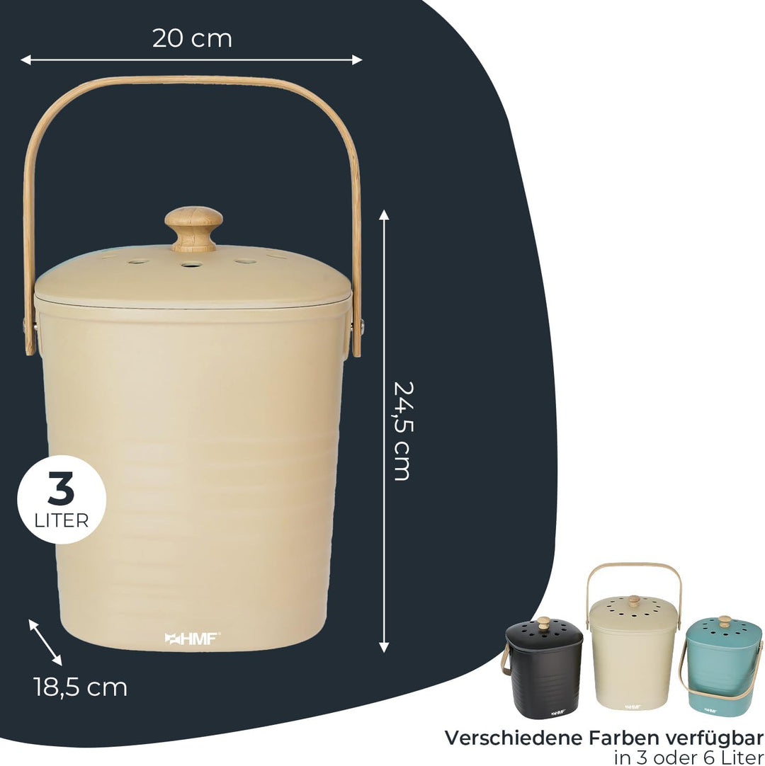 HMF Nachhaltiger Biomülleimer Küche, Geruchsdichter Komposteimer mit Deckel | 3 Liter | Beige Beige