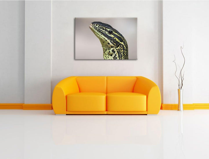 Pixxprint wachsamer Leguan auf Leinwand, XXL riesige Bilder fertig gerahmt mit Keilrahmen, Kunstdruc