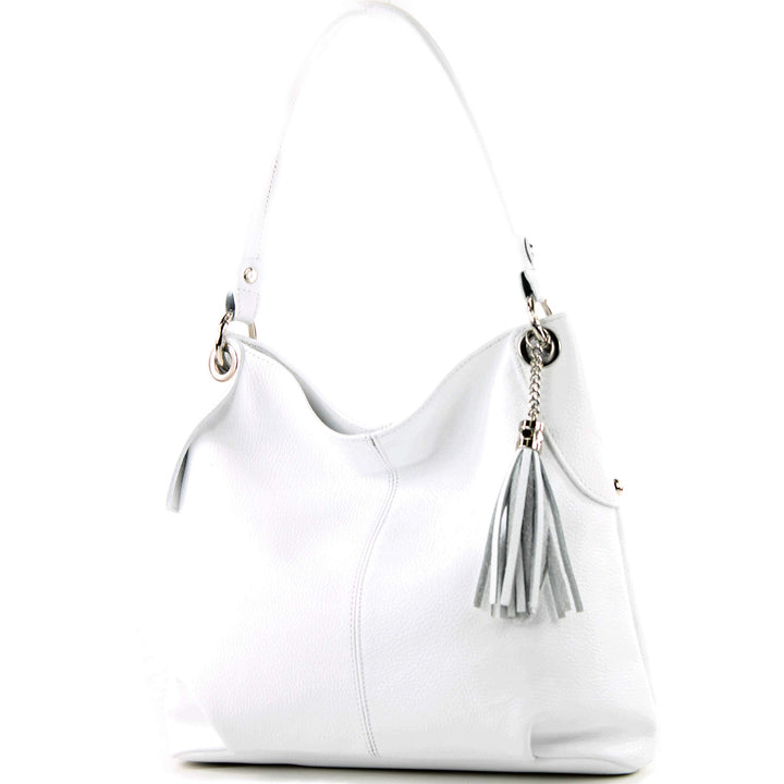 modamoda de - T185 - ital. Damen Schultertasche aus Leder Weiss, Weiss