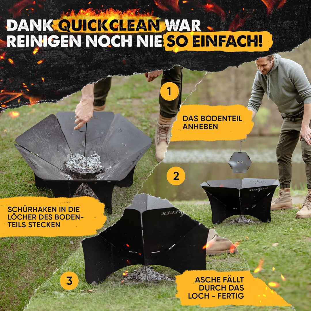 EDELFEUER Feuerschale Faltbar + GRATIS Grillrost - Leichter Aufbau - Ø 80cm [Ultra Stabil] Feuerkorb