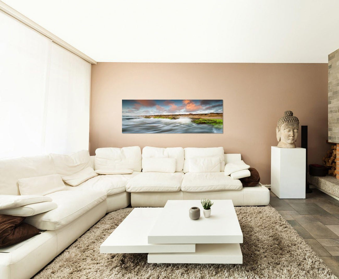 Paul Sinus Art Panoramabild auf Leinwand und Keilrahmen 150x50cm Florida Strand Wasser Wolken Sonnen
