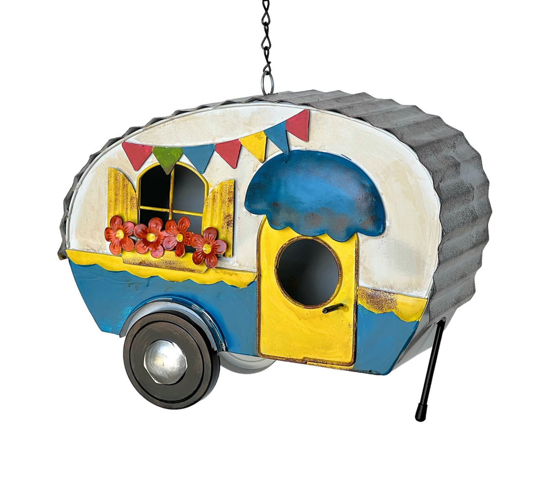 DanDiBo Vogelhaus zum Aufhängen Metall Deko Wohnwagen Wetterfest 96254 Nistkasten Futterstation für