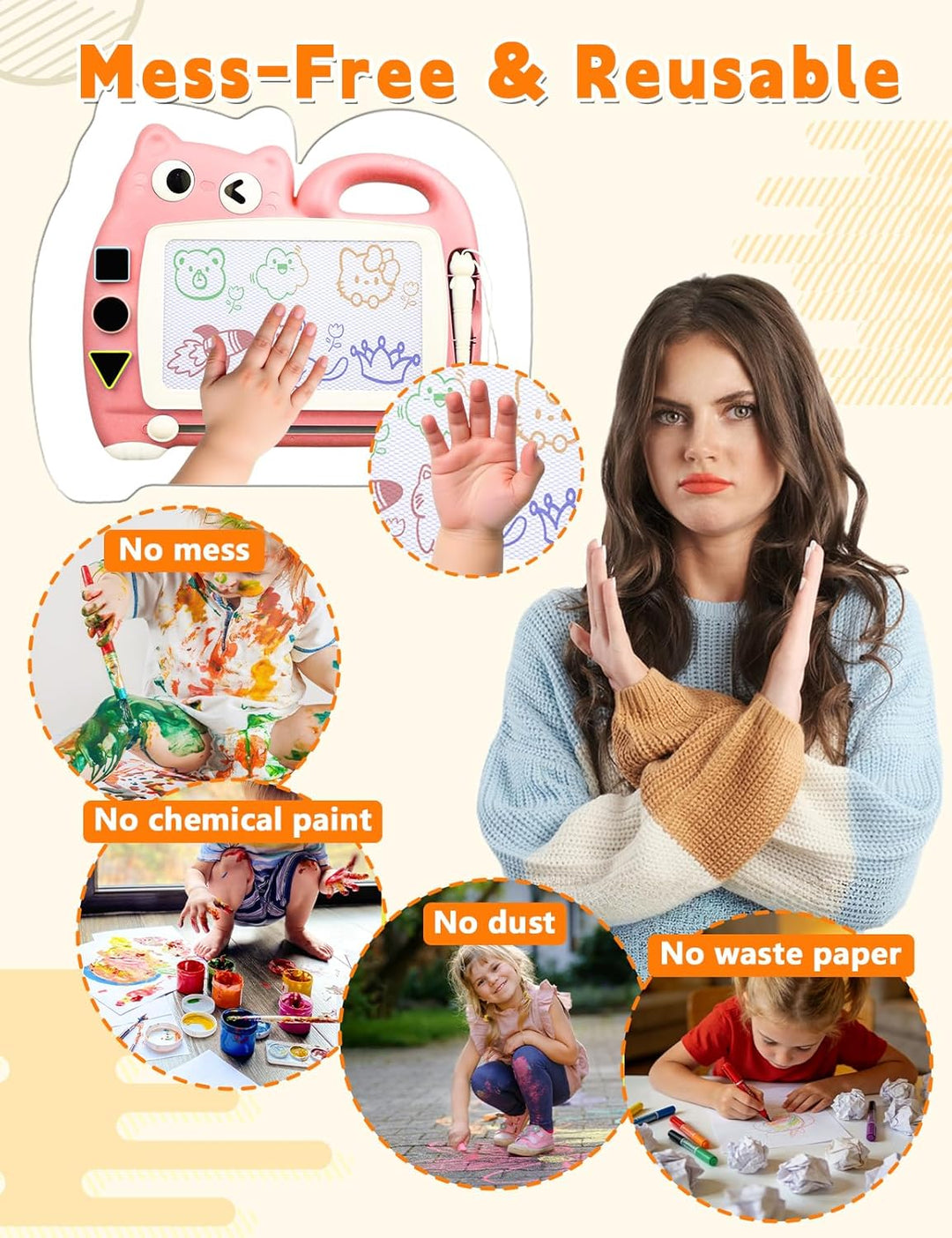 Magnetmaltafel Kinder, Zaubermaltafel Tragbar mit 4 Farbzonen, Zaubertafel ohne Staub für Kinder 1-6