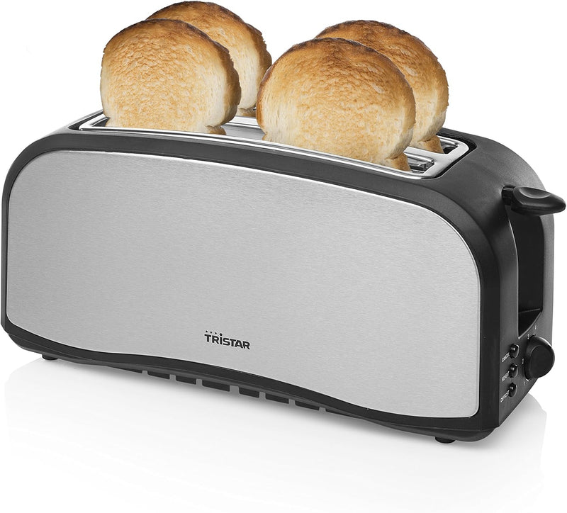 Tristar Edelstahl Toaster mit Brötchenaufsatz - 6 Bräunungsstufen/2 x Langschlitz Toastkammern/herau