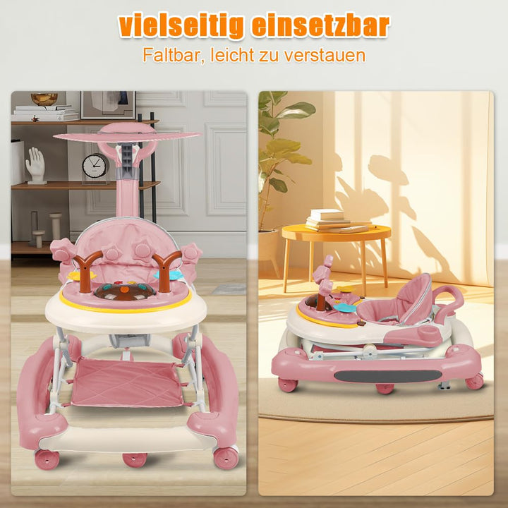 Homewell 3in1 Lauflernhilfe mit Markise, Schiebegriff und Musik, Baby Gehwagen Klappbar, Gehfrei, 5