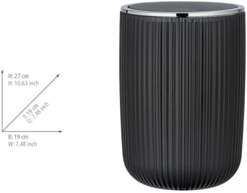 WENKO Schwingdeckeleimer Mod. Agropoli L Grau, 5,5 Liter, Badezimmer-Mülleimer mit Deckel, Abfalleim