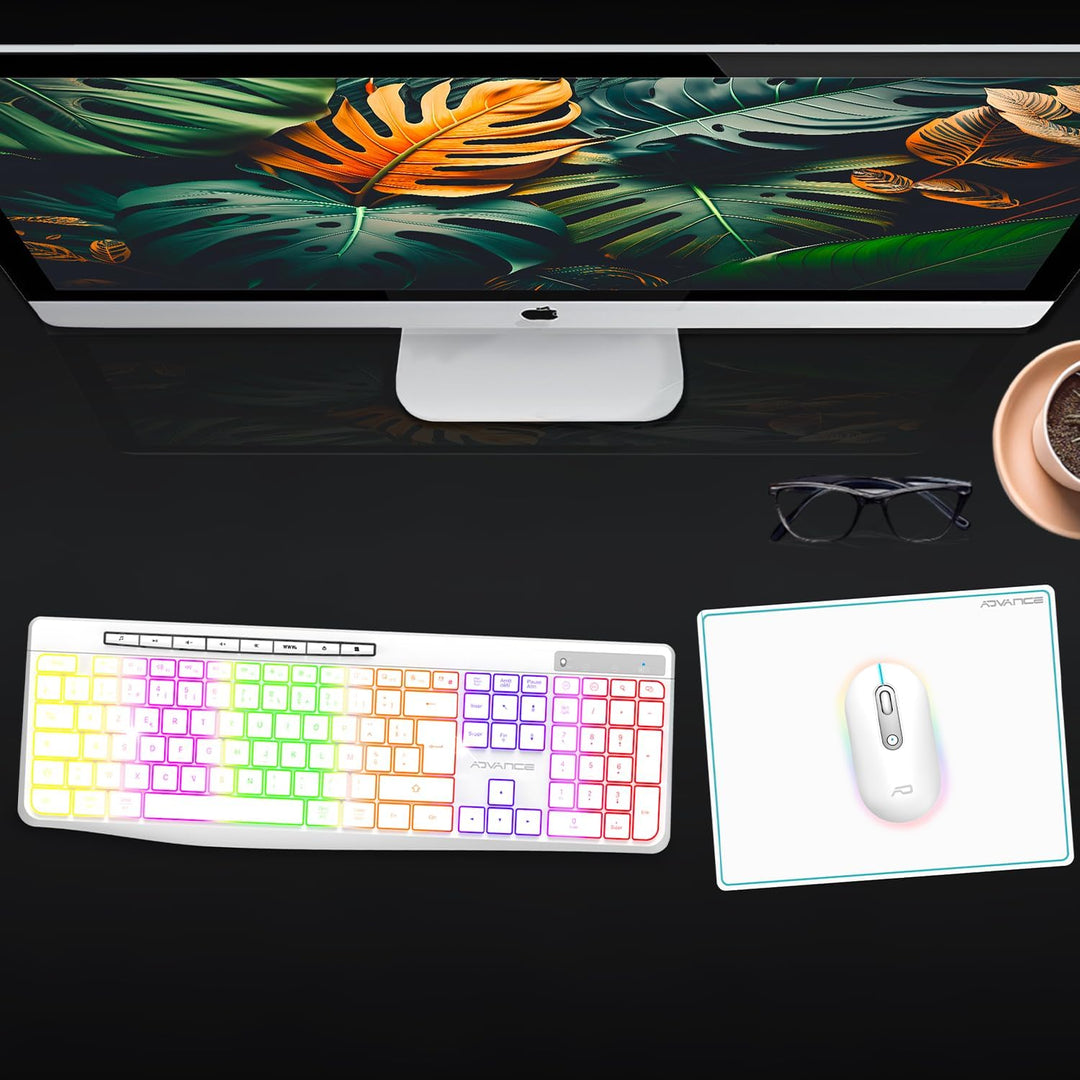 AD Advance - R Type, Set aus kabelloser Maus-Tastatur, leise, rutschfeste Matte, RGB-Hintergrundbele