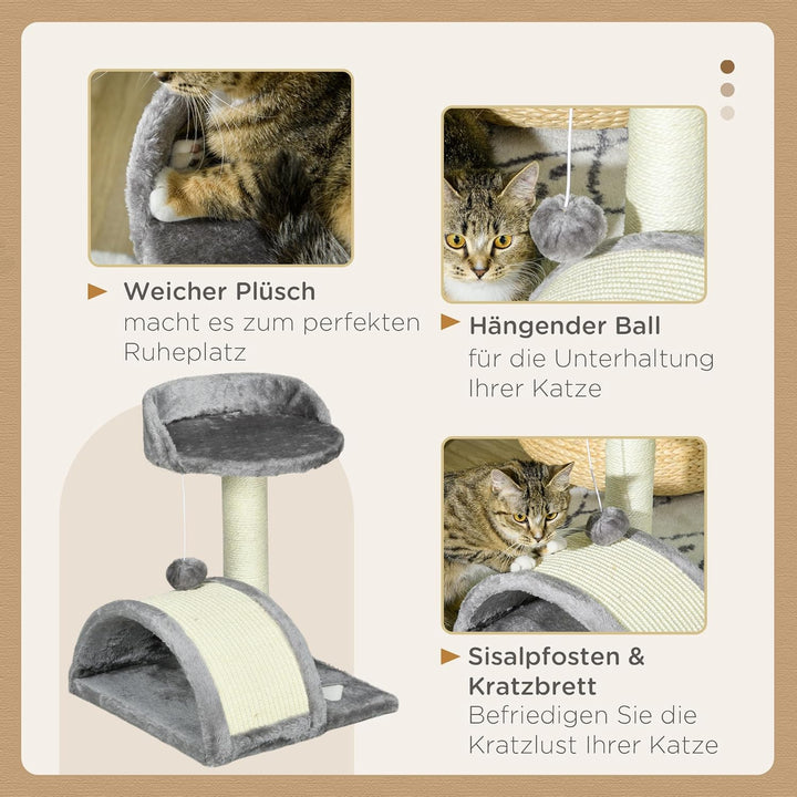 PawHut Kratzbaum 46 cm Kleiner Katzenturm mit Höhle, Spielball, Sisal-Seil, erhöhter Plattform, Katz