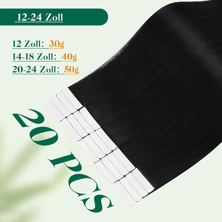 Easyouth Tape on Extensions Echthaar Haar Extensions Tape Echthaar Farbe Pechschwarz 12 Zoll 30g Tap