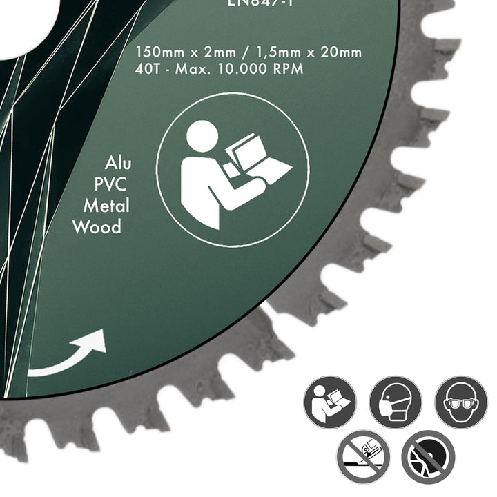 PRODIAMANT Multi Sägeblatt 150 x 20 mm Hartmetallsägeblatt für Holz, Alu, Kunstoff und Laminat mit H