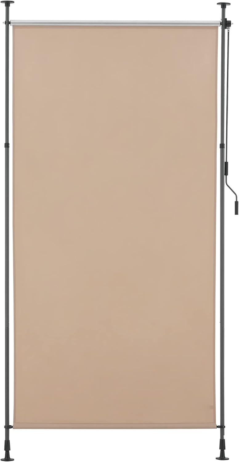 pro.tec Aussenrollo Cimarra 120 x 270 cm Balkonrollo Senkrechtmarkise mit Handkurbel Sichtschutz wit