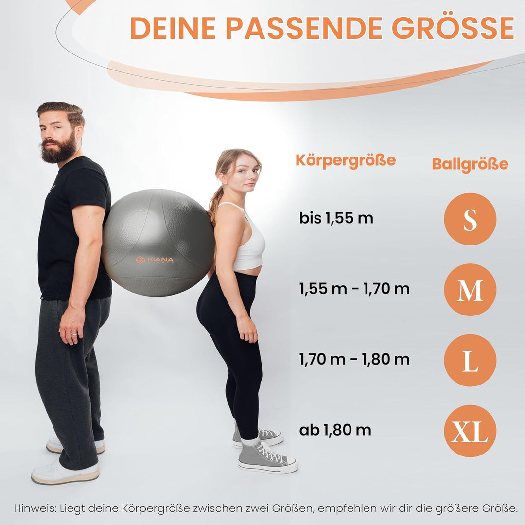 KIANA SPORTS® Gymnastikball &amp; Sitzball - 4 Grössen - Deutsche Entwicklung - Rutschfester Yoga Ball m
