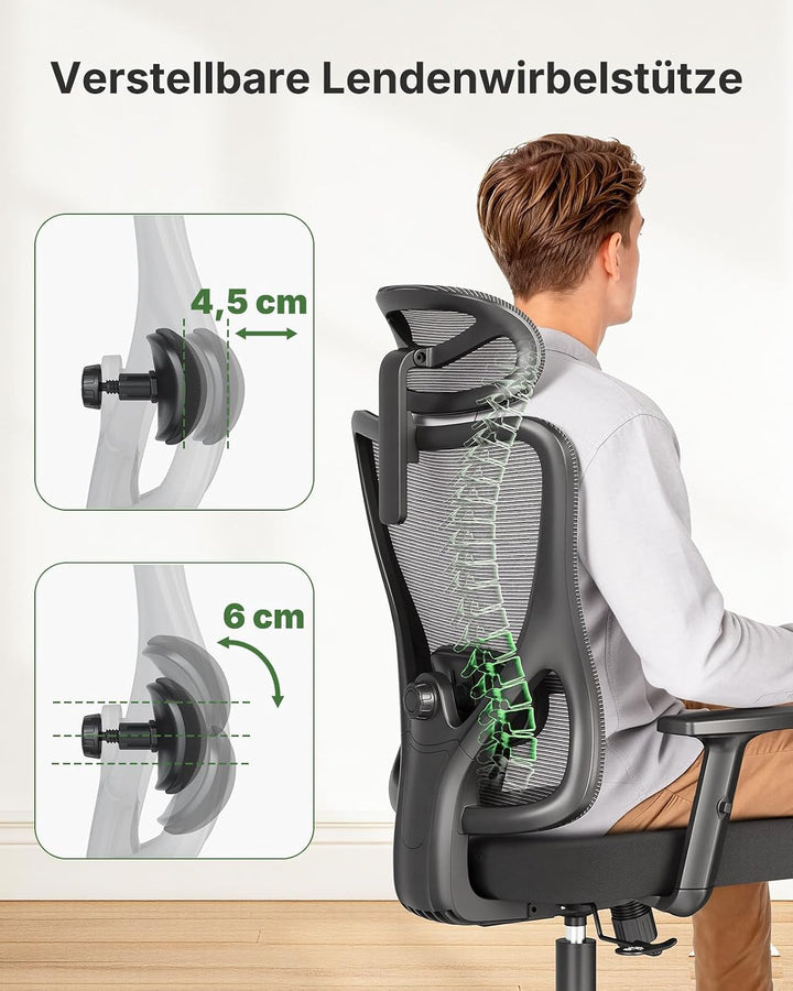 Marsail 2026 Neu Bürostuhl Ergonomisch, 104°–130° Arretierbare Rückenlehne Schwarz Schwarz 1, Schwar