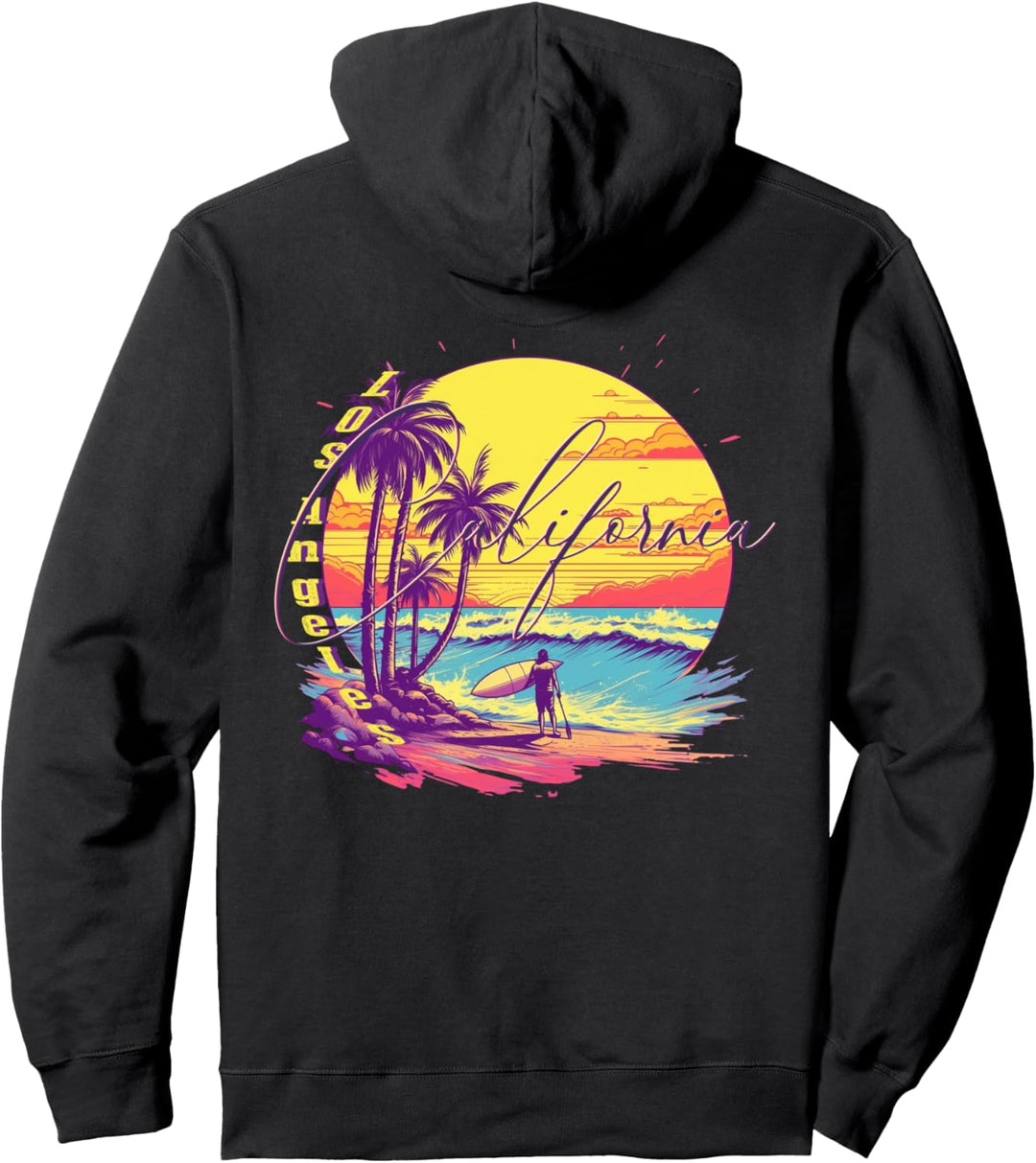 Los Angeles California Beach, Surfer Retro Rückendruck Pullover Hoodie