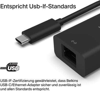 Belkin USB-C auf 2,5-Gb-Ethernet-Adapter, USB-IF-zertifizierter Thunderbolt 3 und 4/USB-C-LAN-Netzwe