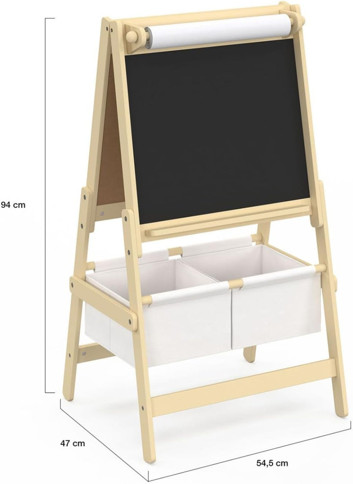 IDMarket - Kindertafel 3 in 1 Doppelseitige Staffelei mit Papierrolle und 2 Aufbewahrungskörben