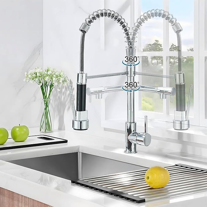 Wasserhahn Küche Ausziehbar Küchenarmatur mit Zwei Auslauf & Zwei Strahlarten 360° drehbar Mischbatt