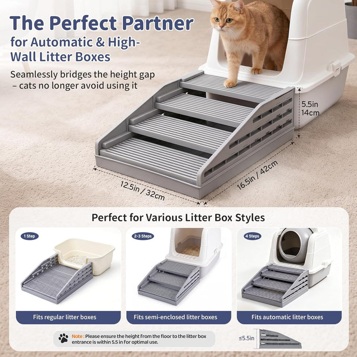 Katzenstreu Rampe mit Höhenverstellung - rutschfeste Katzentoilettenstufe mit Filterfunktion - Katze