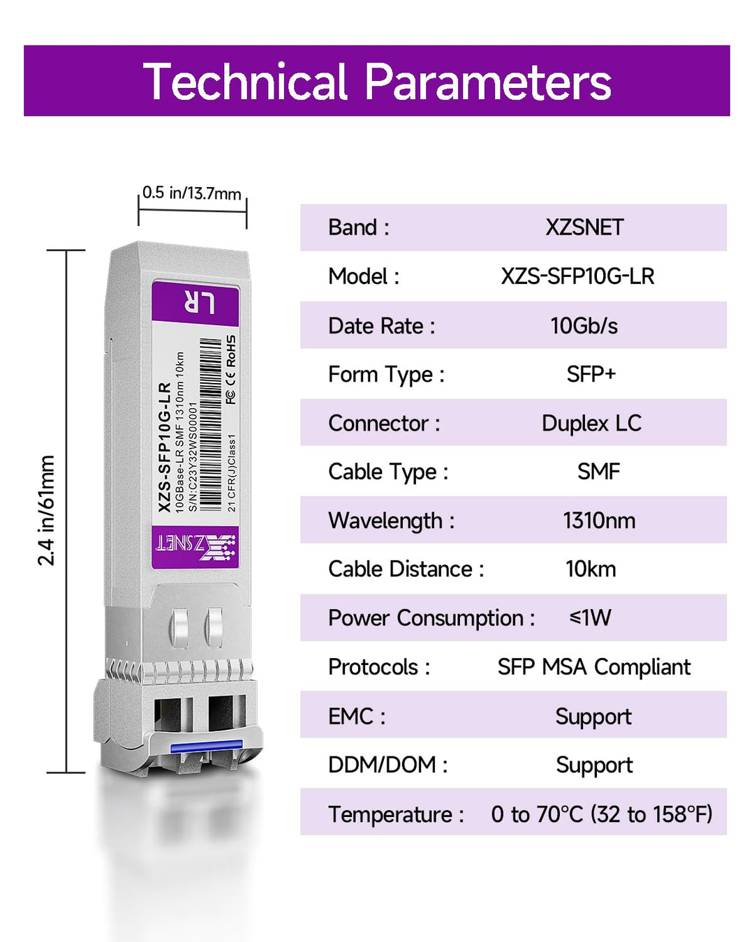 10GBASE-LR SFP+ Transceiver, 10G SFP+ auf LC Single-Mode-Fasermodul, kompatibel mit Cisco SFP-10G-LR