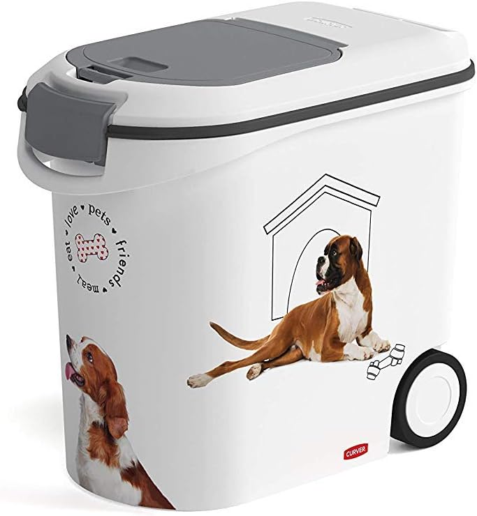 Curver 241095 Futter-Container 12kg I 35L, weiss/grau/Love Pets Hunde, 49,3 x 27,8 x 42,5 cm Weiss /