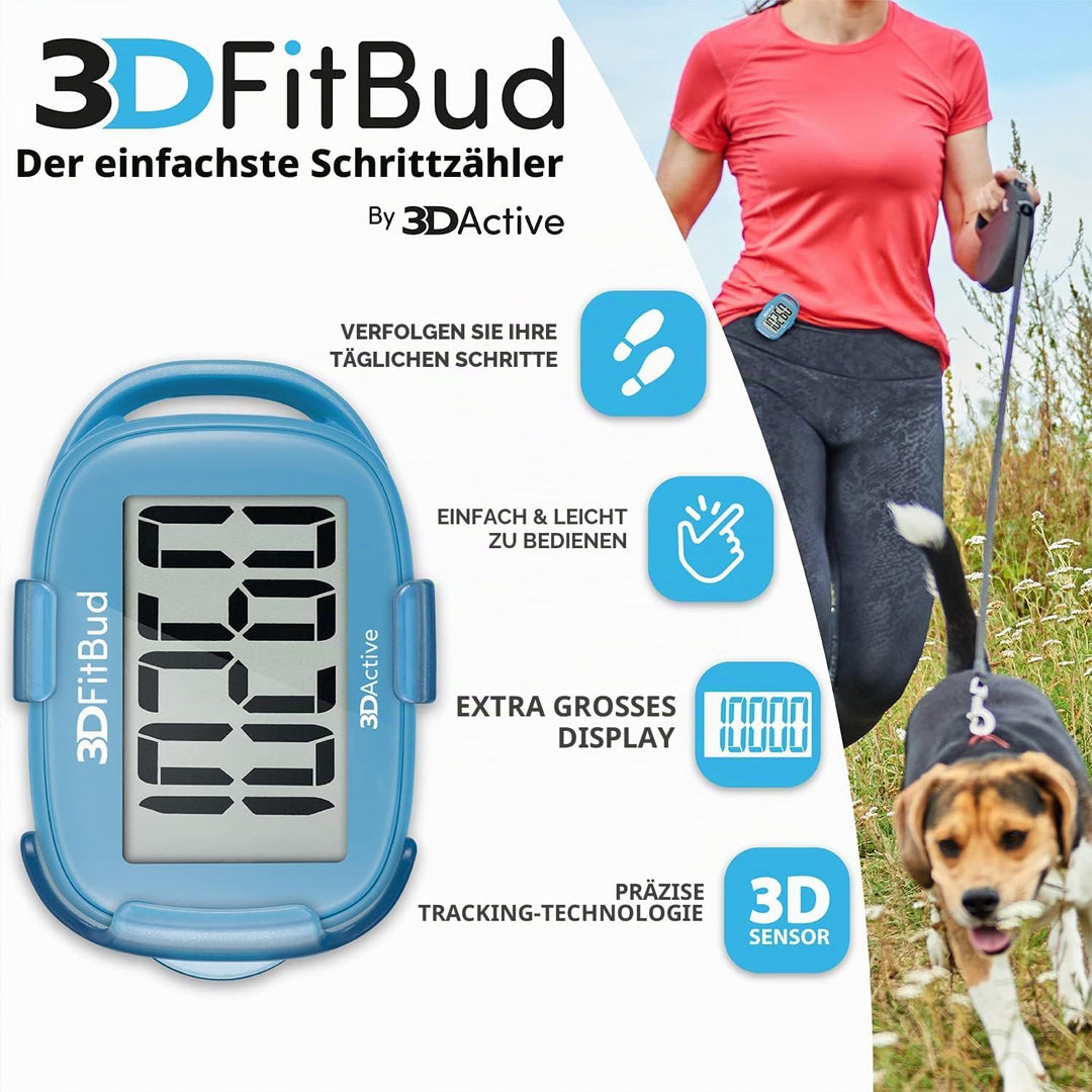 3DFitBud Einfacher Schrittzähler 3D von 3DActive mit Clip Lanyard Präziser Schrittzähler Grosses Dis