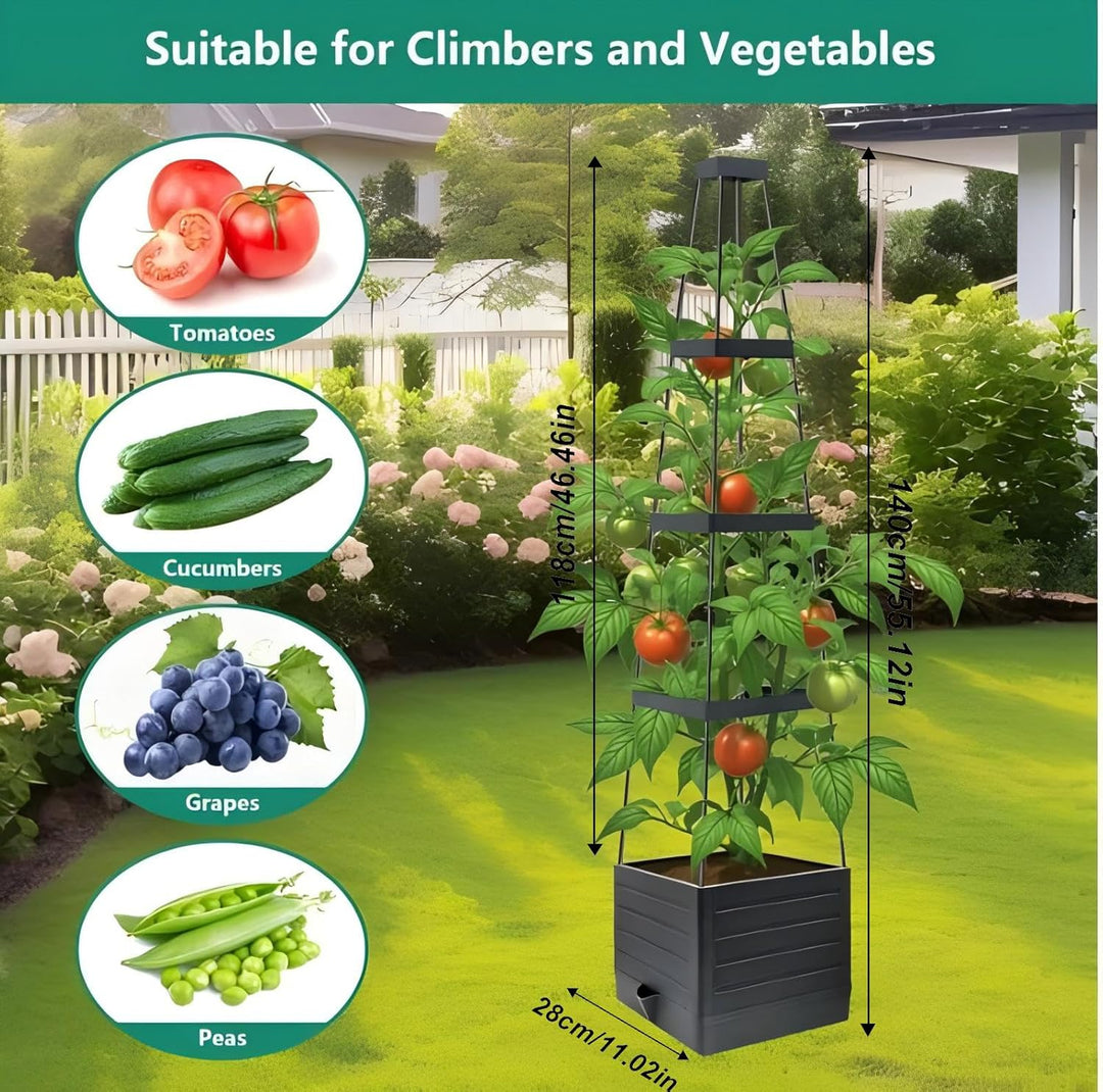 Tomatentopf mit Spalier, 2pcs Tomaten Spalier mit Pflanzer 140CM Höhe einstellbar selbstbewässernde