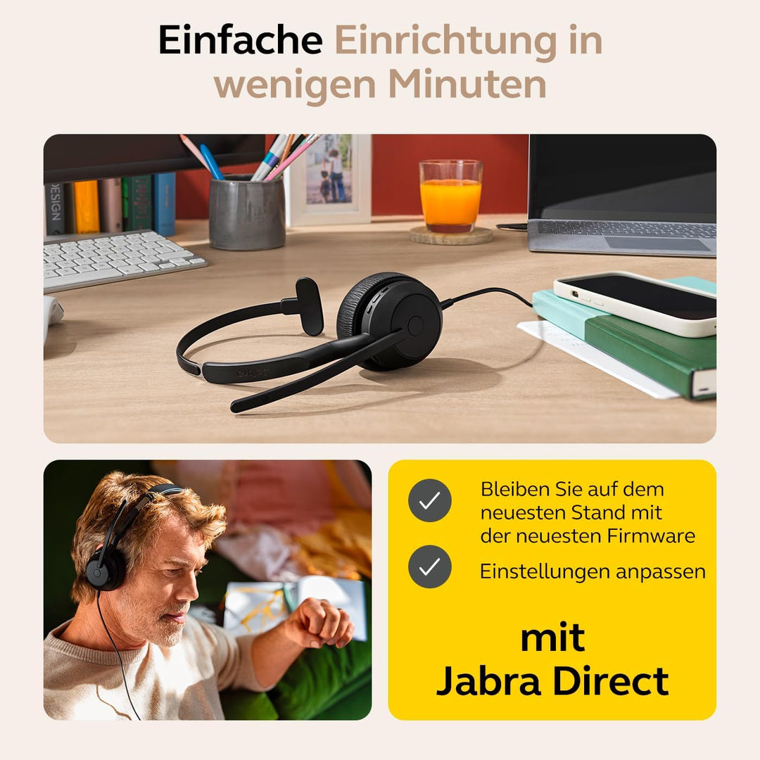 Jabra Evolve2 50 - USB-A/USB-C - schnurgebundenes Mono Headset Zertifiziert für Microsoft Teams Mono