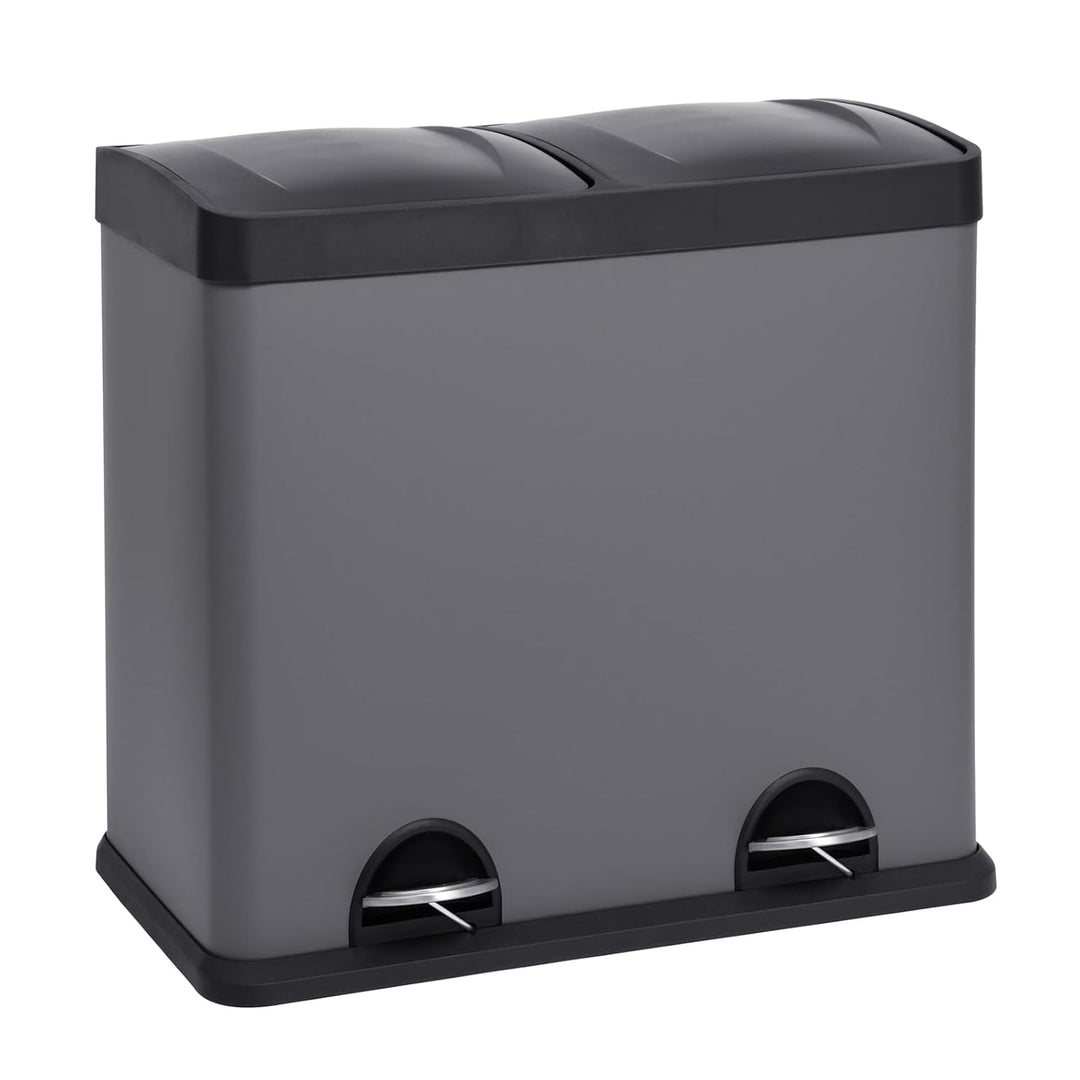 SVITA T2X24 Mülleimer 48 Liter Grau 2 x 24L Treteimer Abfalleimer Mülltrennung mit