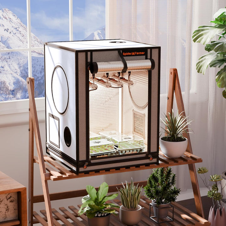 Spider Farmer Kleines Growzelt 60x60x80 cm für Aerogarden, mit Roll-up-Tür, Beobachtungsfenster, abn