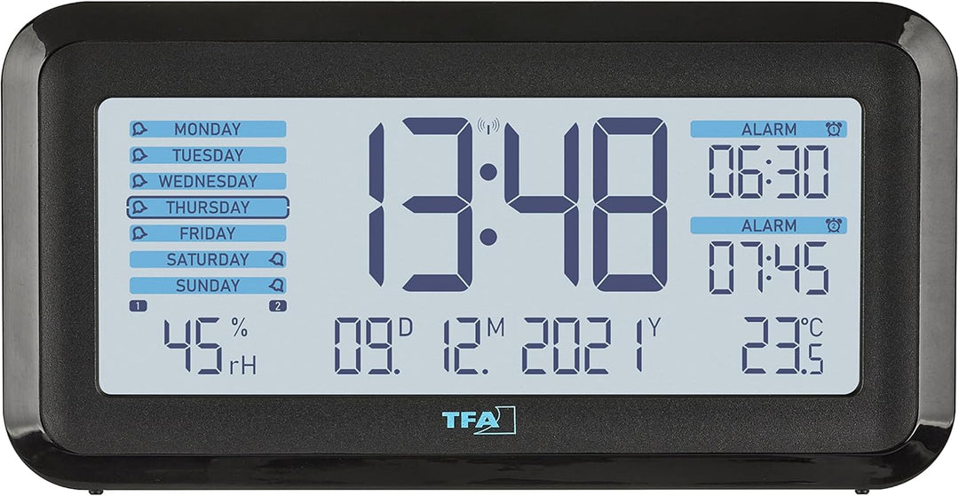 TFA Dostmann Funk-Wecker Boxx2 digital, 60.2562.01.GB, mit Akku, 2 Alarmzeiten, englisches Display,