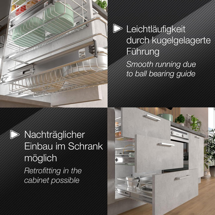SOTECH 50 cm Teleskopschublade mit SoftClose Vollauszug mit Kugelführung 20 kg Tragkraft Chrom polie
