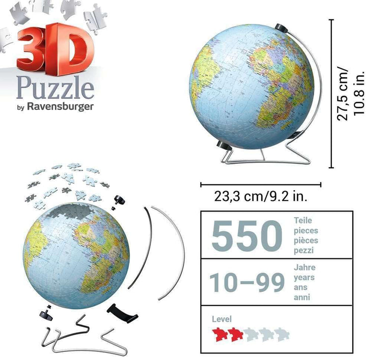 Ravensburger 3D Puzzle 11159 - Puzzle-Ball Globus in deutscher Sprache - 540 Teile - Puzzle-Ball Glo