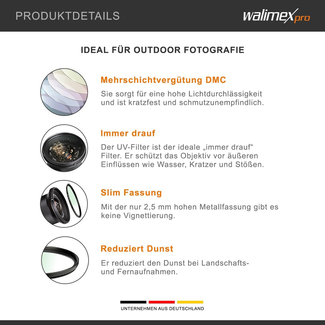 Walimex pro UV-Filter Slim Super DMC 62mm - besonders hochwertiger UV Filter Objektivfilter, Slim nu