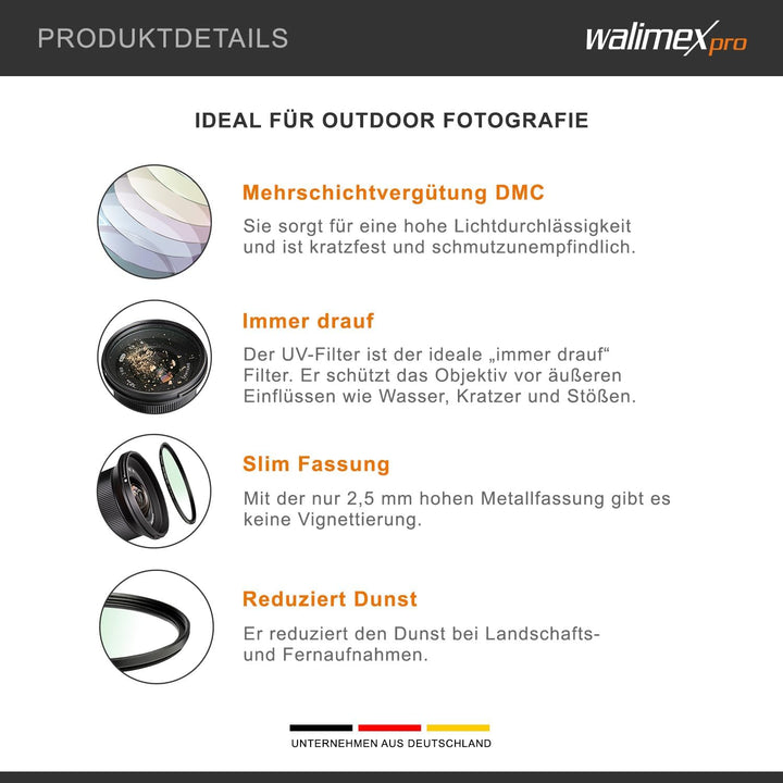 Walimex pro UV-Filter Slim Super DMC 62mm - besonders hochwertiger UV Filter Objektivfilter, Slim nu