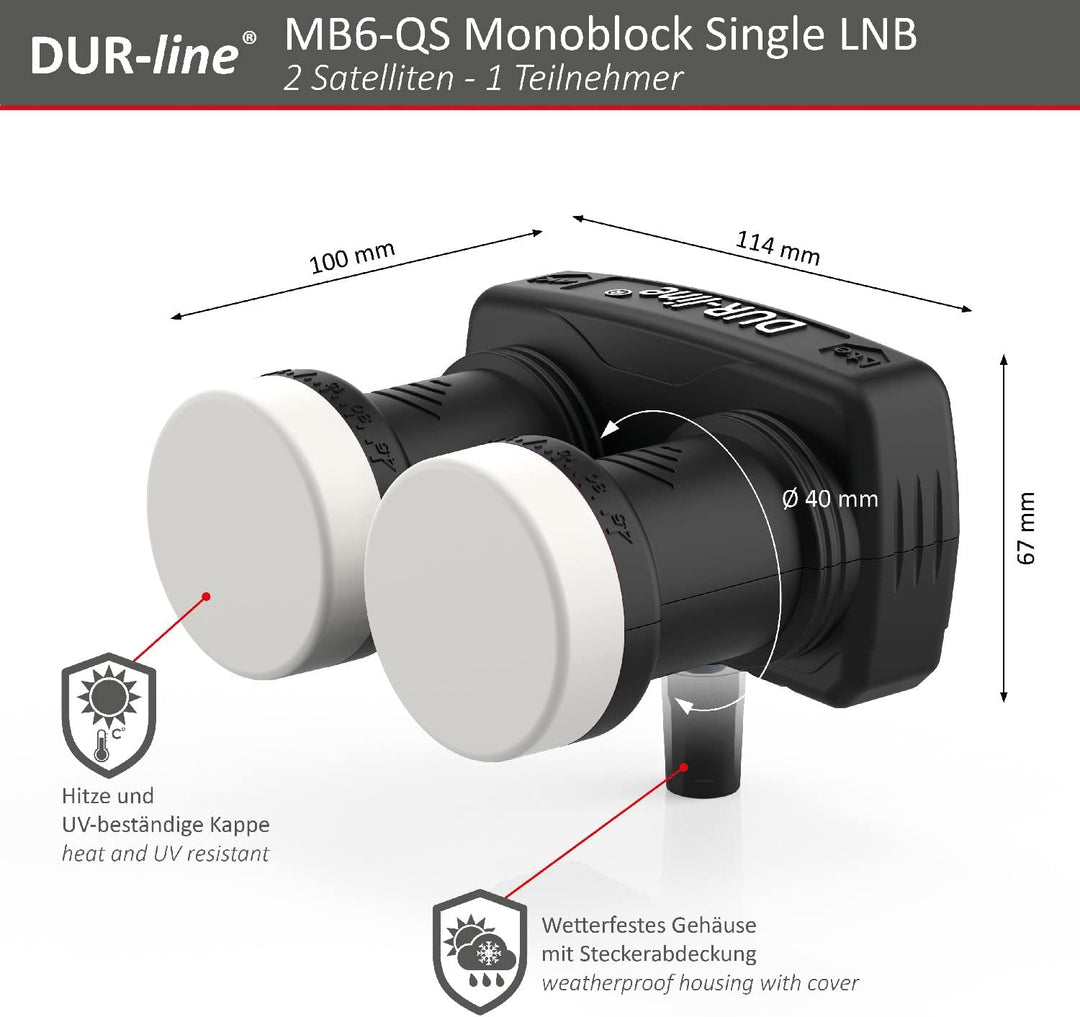 DUR-line 6° Monoblock Single LNB - Astra 19,2°E + Hotbird 13°E - 1 Teilnehmer & 2 Satelliten (MB6-US