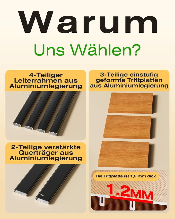 Trittleiter 3 Stufen klappbar,Tritthocker aus Aluminium | 150 kg Tragfähigkeit,Leiter mit rutschfest