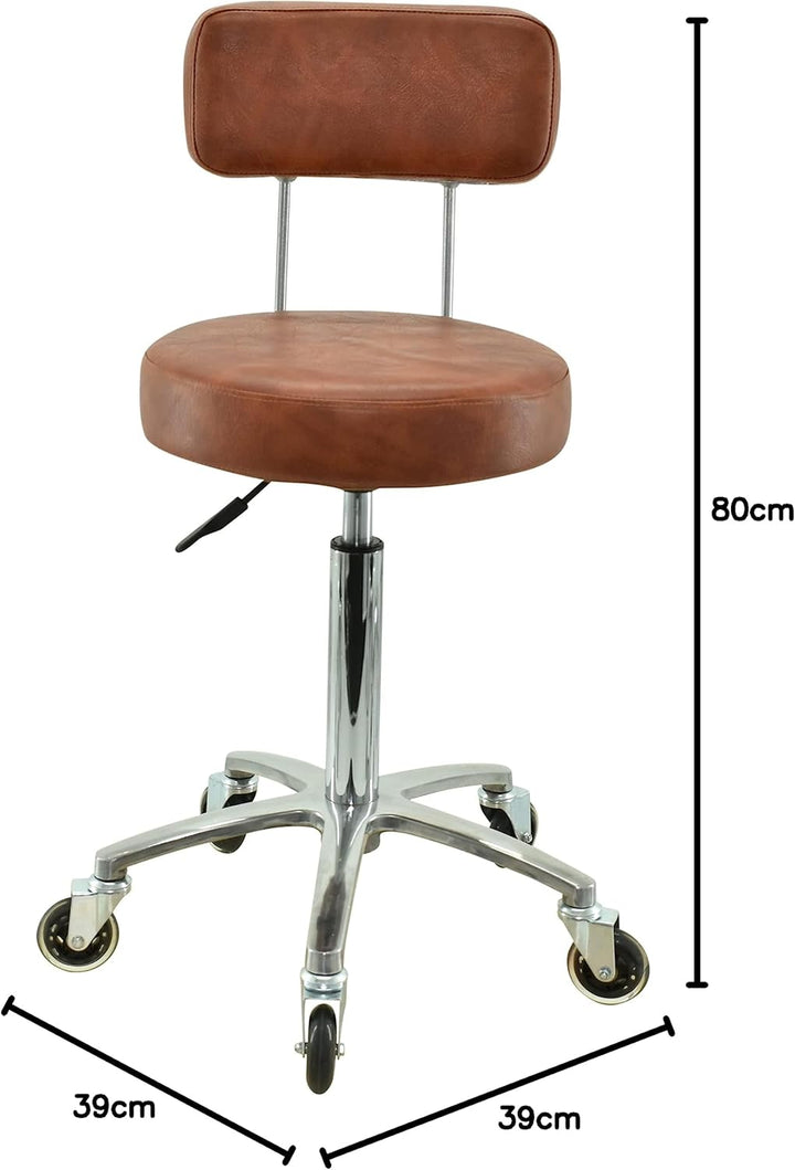 Premium Rollhocker mit Lehne in Hellbraun - Höhenverstellbar von 55 bis 75 cm - Rundsitz - Drehhocke