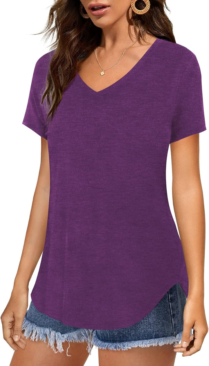 Florboom Tunika Damen Langarm/Kurzarm V Ausschnitt Oberteil Shirts Basic Casual Longshirt XXL Ab-lil