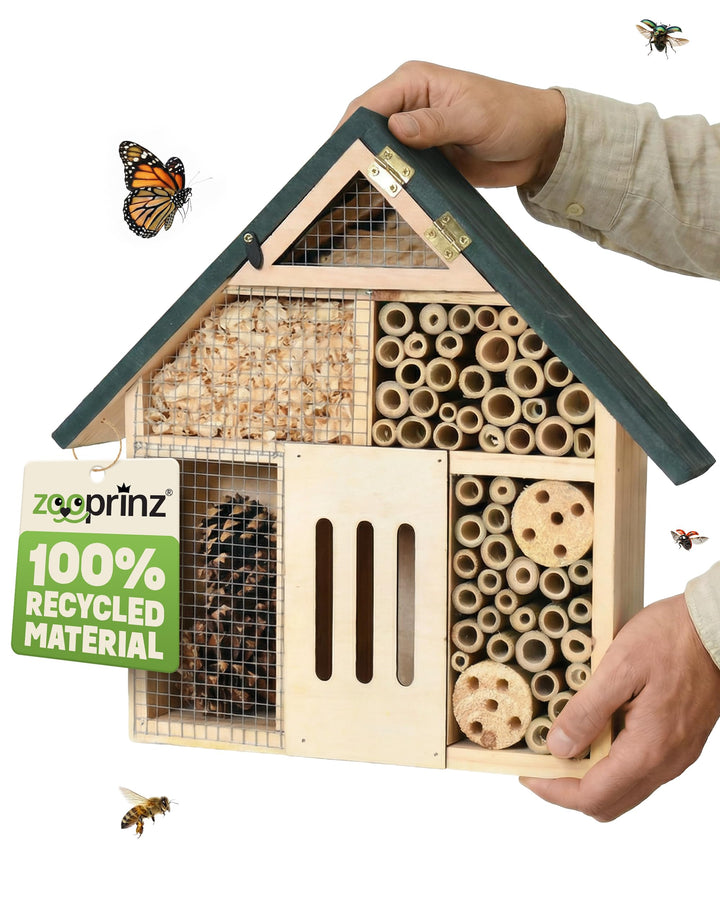 zooprinz Insektenhotel XXL aus Holz – wetterfestes Insektenhaus/Bienenhotel mit Bambus Röhrchen – Ni