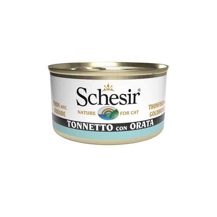 Schesir Cat Jelly Thunfisch mit Goldbrasse, Katzenfutter nass in Gelee, 24 Dosen x 85 g Thunfisch mi