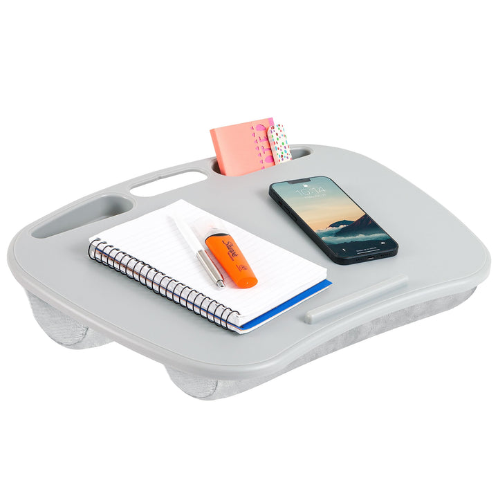 LAPGEAR MyDesk Schossschreibtisch mit Geräteleiste und Handyhalterung – Cool Grey – passend für Lapt