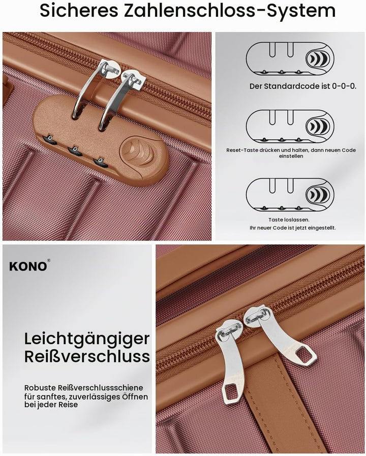 KONO Mittelgrosser Reisekoffer, Hartschalenkoffer aus ABS+PC, Check-in Trolley mit 4 Rollen, Zahlens