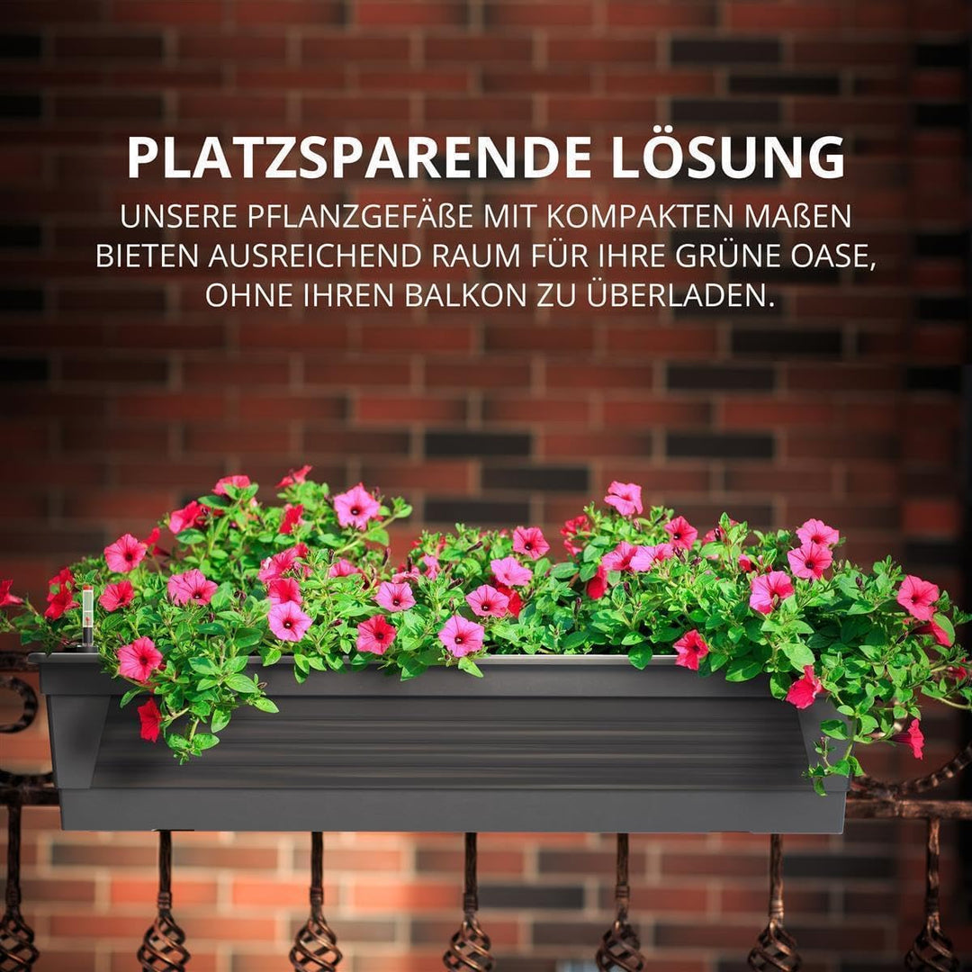 Blumenkasten Milano 3er Set 80 cm lang Farbe Anthrazit mit Wasserspeicher und Wasserstandsanzeige Pf