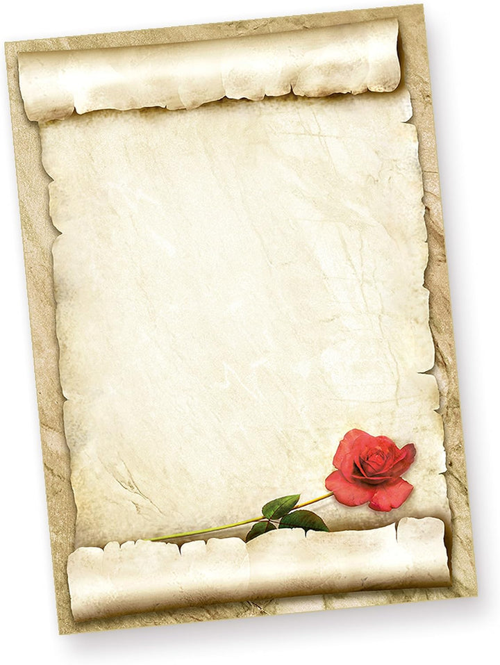 Tatmotive ROTE ROSE Briefpapier (500 Blatt) Schönes Liebesbrief-Motivpapier, 500 Blatt