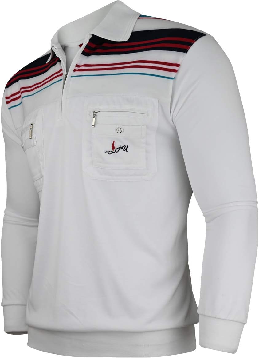 Soltice Herren Langarm Poloshirt mit Brusttasche, Polohemd mit kariert, Gestreiftem Kragen, Blousons