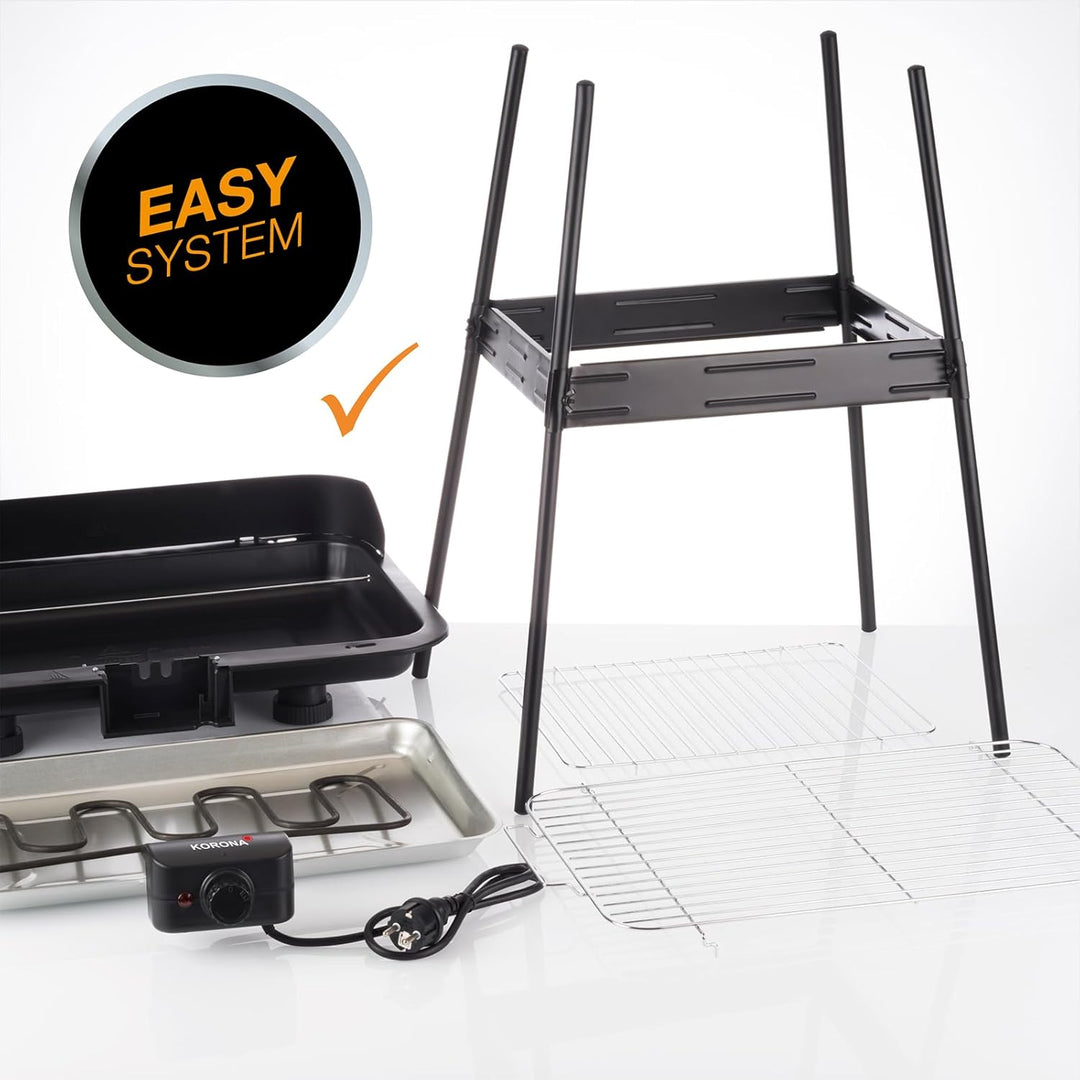 Korona 46221 Elektrischer Standgrill mit XXL-Grillrost (51 x 30 cm) | 2200 Watt | Windschutz | Kontr